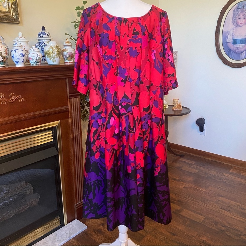 Gabby Skye Red & Purple Floral Print Fit & Flare Dress • Size 20W • NWT